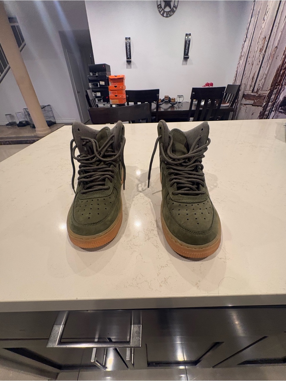 Olive Green High-Top Men's Sneakers with Gum Outsole